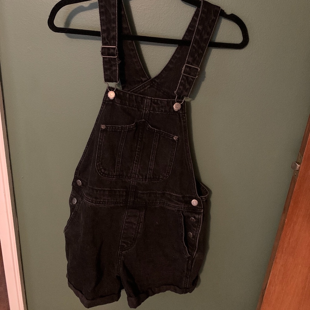 Black denim short-alls
